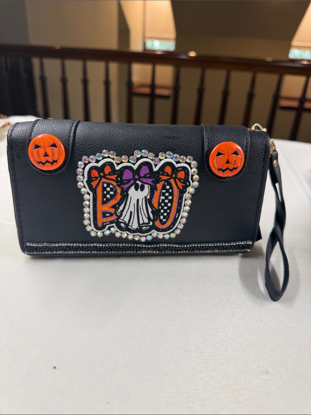 Black Halloween Wristlet Clutch with JOY Ghost Patch